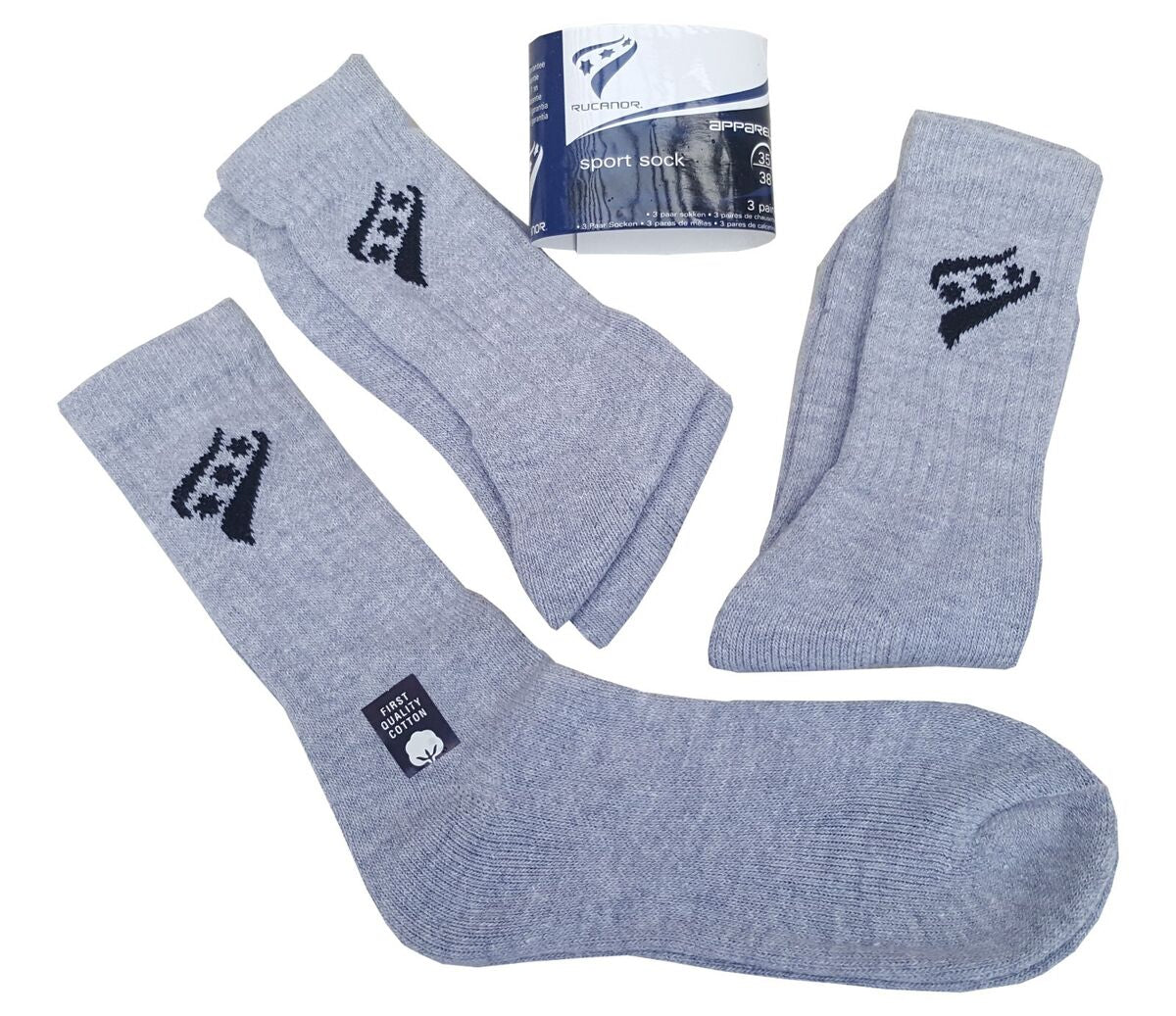 3 pack socks                                RUCANOR Grey Marl Triple Pack Sports Socks Soft Premium First Quality Cotton size 35 -40 / 45-50